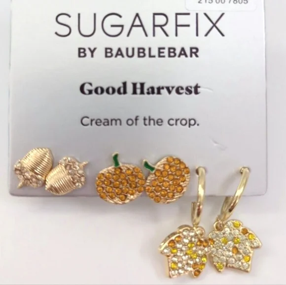 Sugarfix by BaubleBar Good Harvest Autumn 3 Pair Earrings Set Halloween Fall 🎃 - Picture 2 of 3